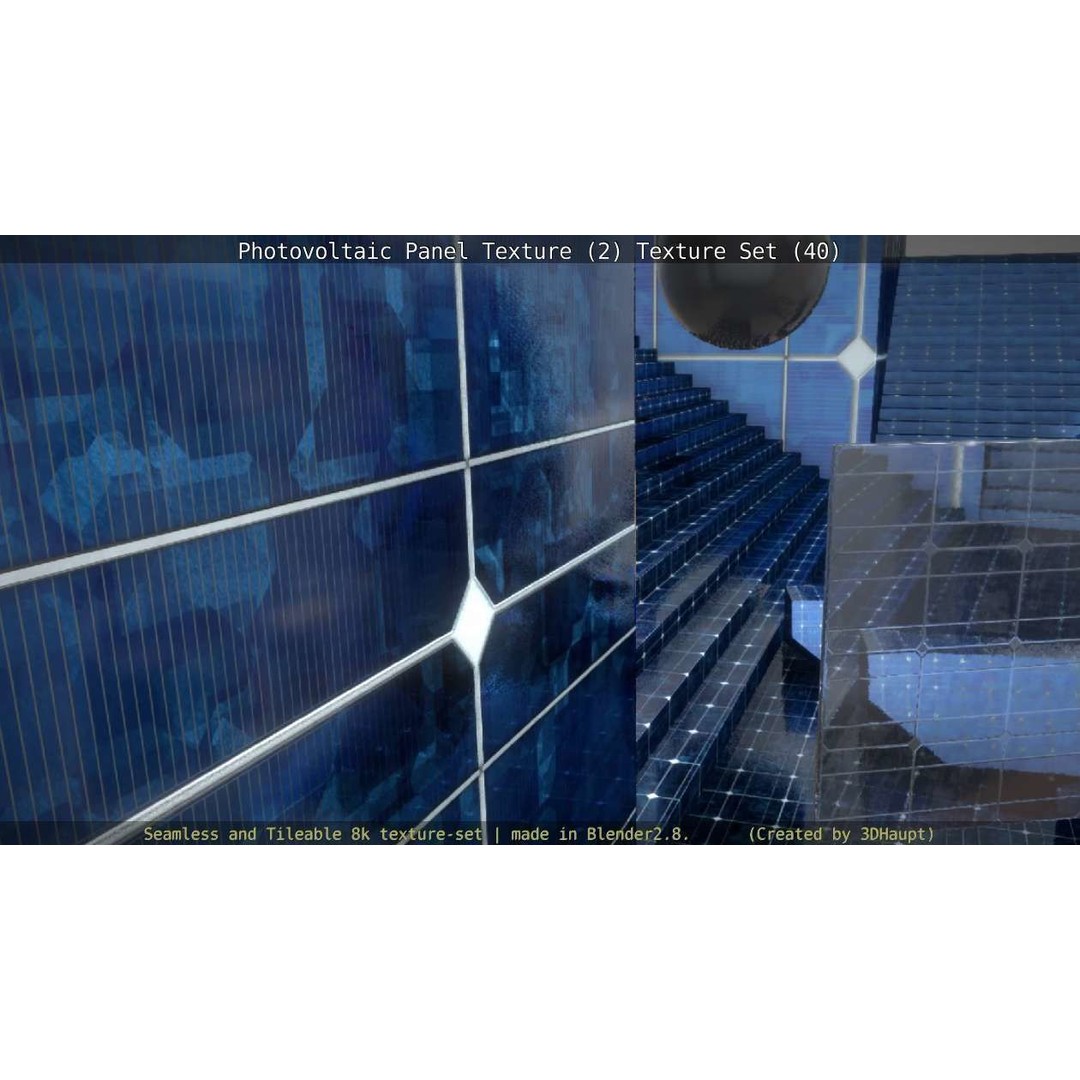 Photovoltaic Panel Texture 3D Model – Seamless 8K PBR Textures, FBX, OBJ - View 100