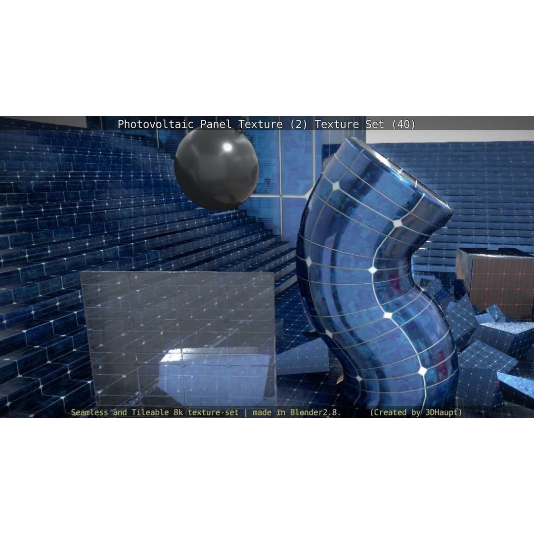 Photovoltaic Panel Texture 3D Model – Seamless 8K PBR Textures, FBX, OBJ - View 102