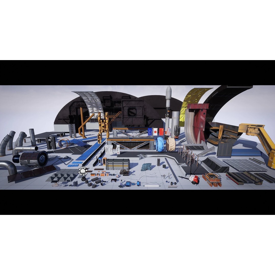 Spaceport 3D Model – Low Poly Sci-Fi Environment Kit, Game Ready - View 3
