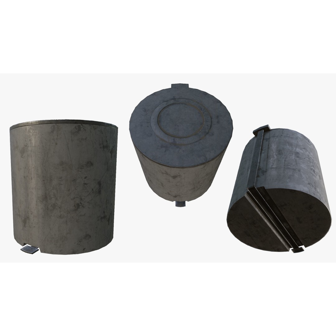Trash Can 3D Model – Low Poly PBR Textures, FBX, OBJ, Blender - View 15