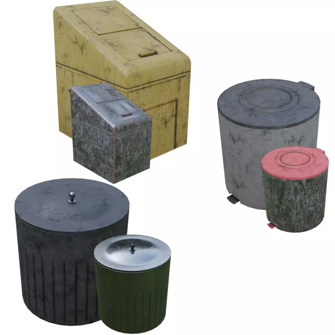 Trash Can 3D Model – Low Poly PBR Textures, FBX, OBJ, Blender - View 2