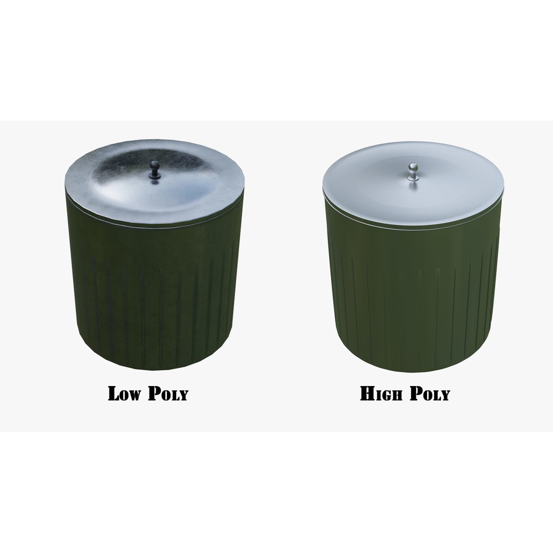 Trash Can 3D Model – Low Poly PBR Textures, FBX, OBJ, Blender - View 4