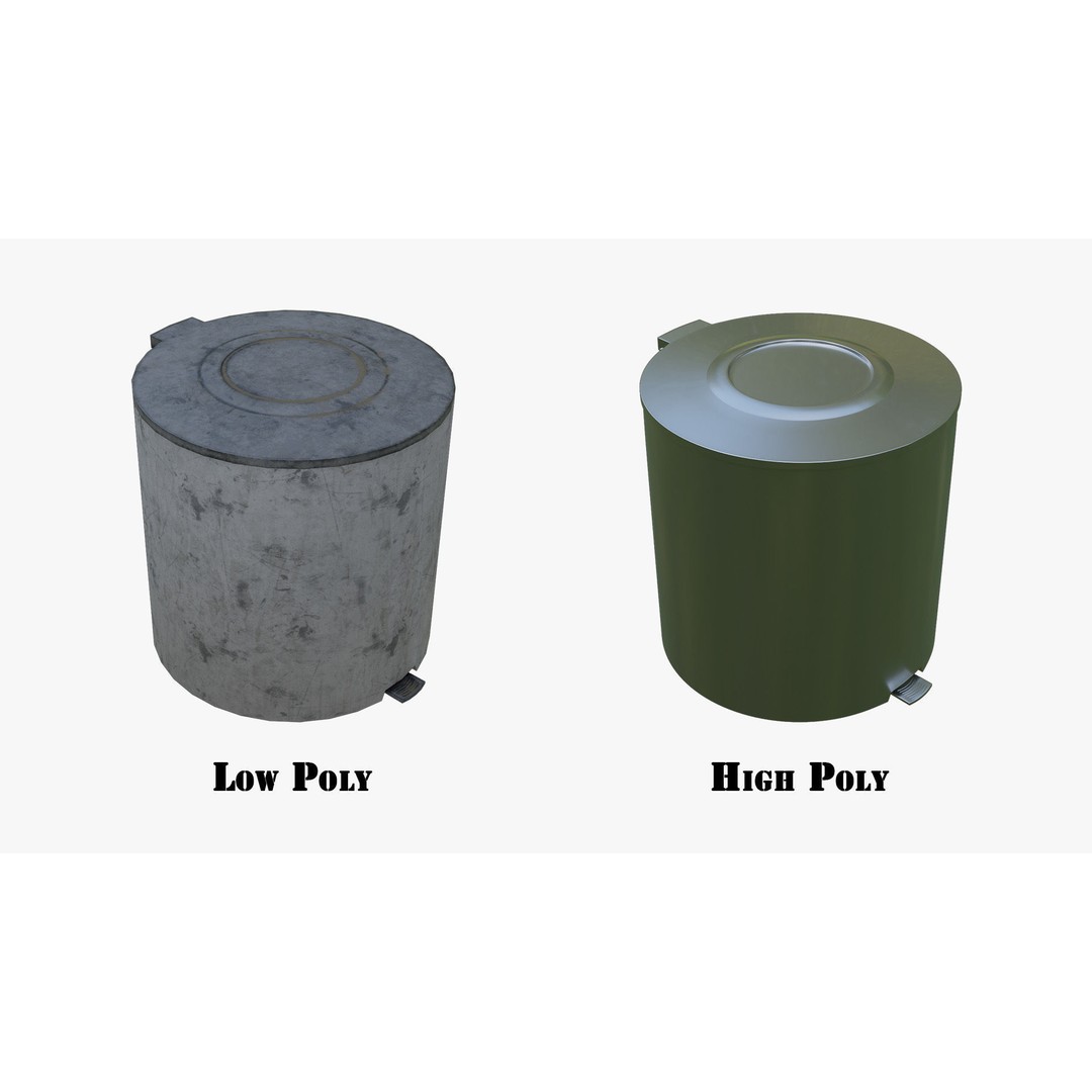Trash Can 3D Model – Low Poly PBR Textures, FBX, OBJ, Blender - View 5