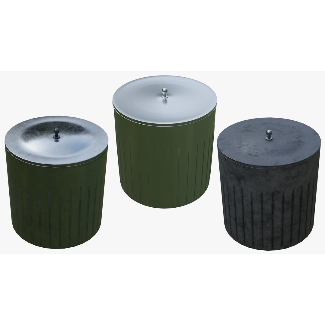 Trash Can 3D Model – Low Poly PBR Textures, FBX, OBJ, Blender - View 9