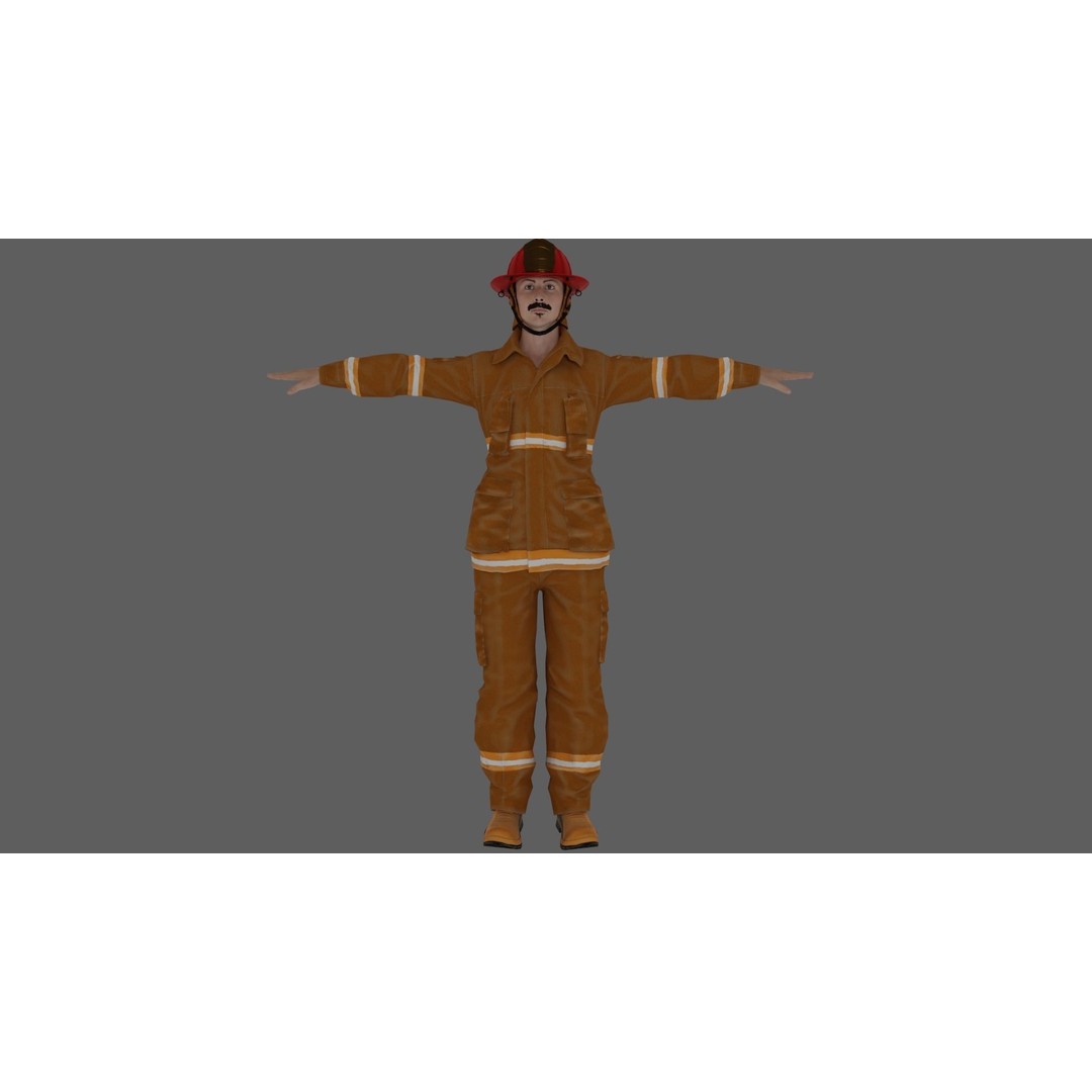 Rigged Fire Fighter 3D Model – High Poly Game Character, FBX, Blender - View 3