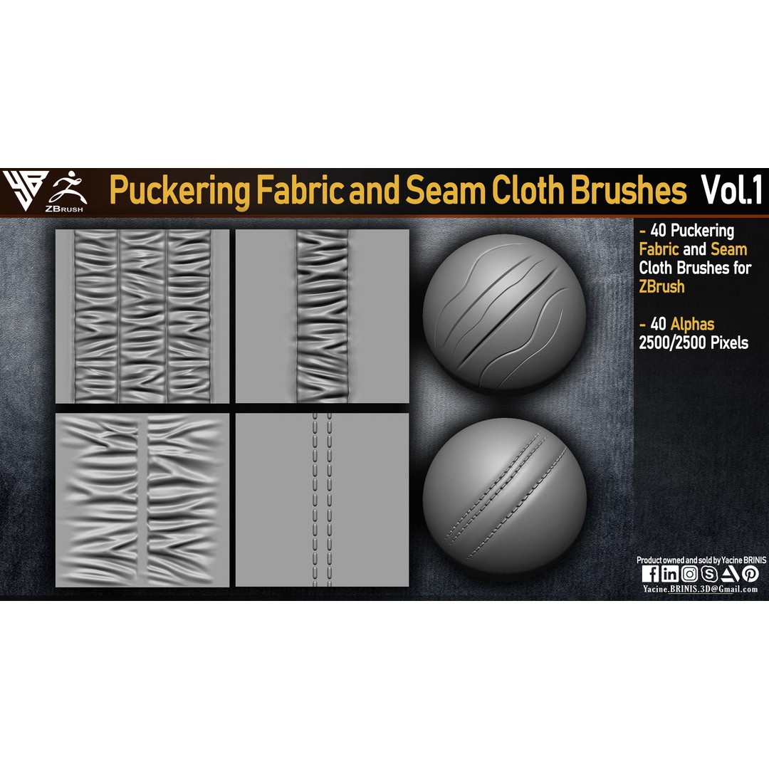 Puckering Fabric and Seam Brushes 3D Model – ZBrush Cloth Tools - View 3