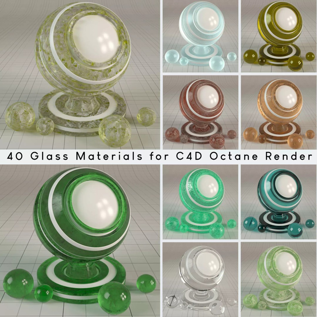40 Glass Materials 3D Model – Tileable Shaders for Octane Render - View 2