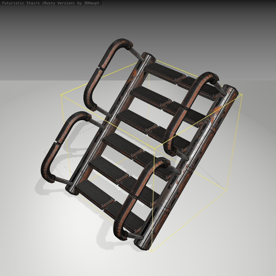 Futuristic Stairs 3D Model – Low Poly Rusty Design, FBX & OBJ