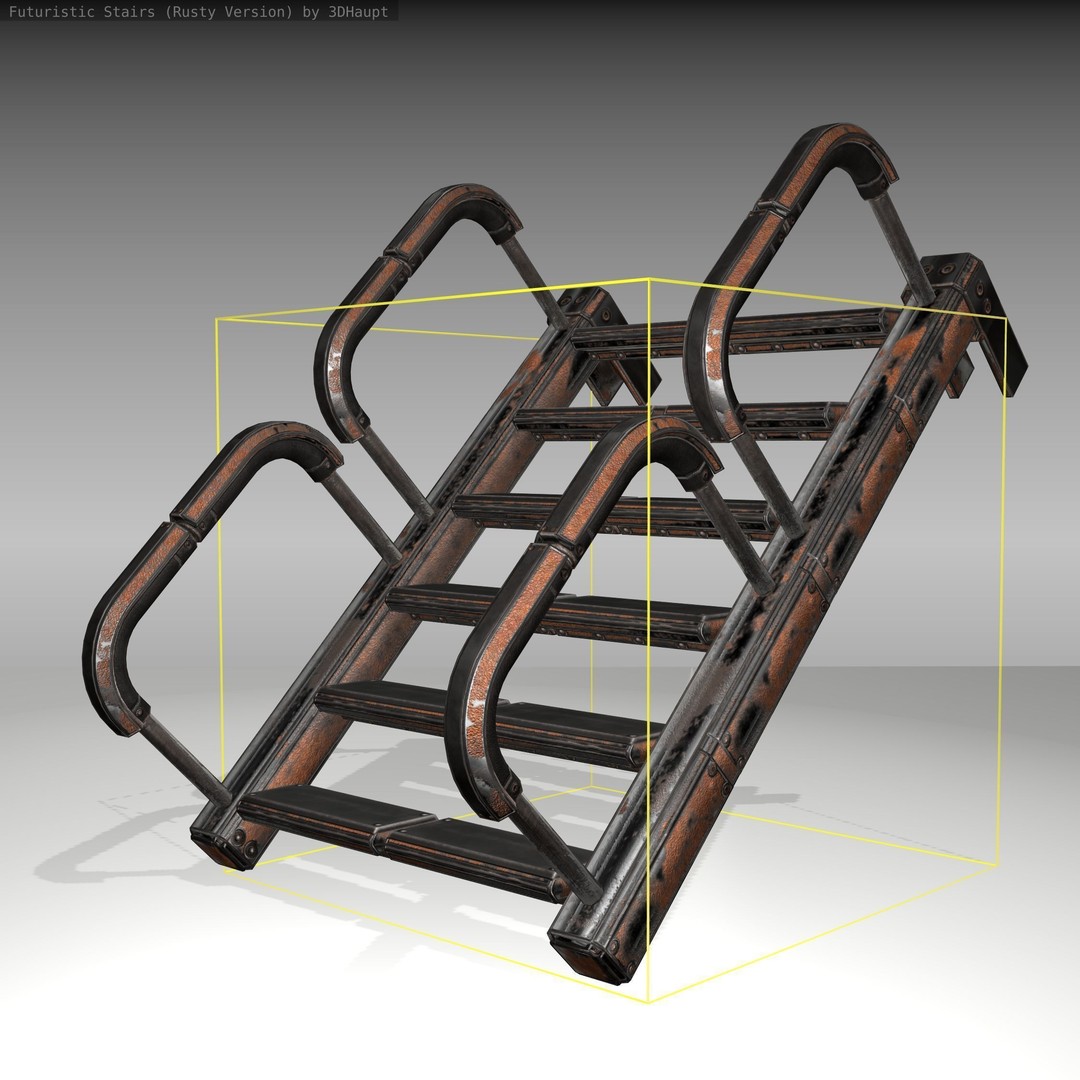 Futuristic Stairs 3D Model – Low Poly Rusty Design, FBX & OBJ - View 10