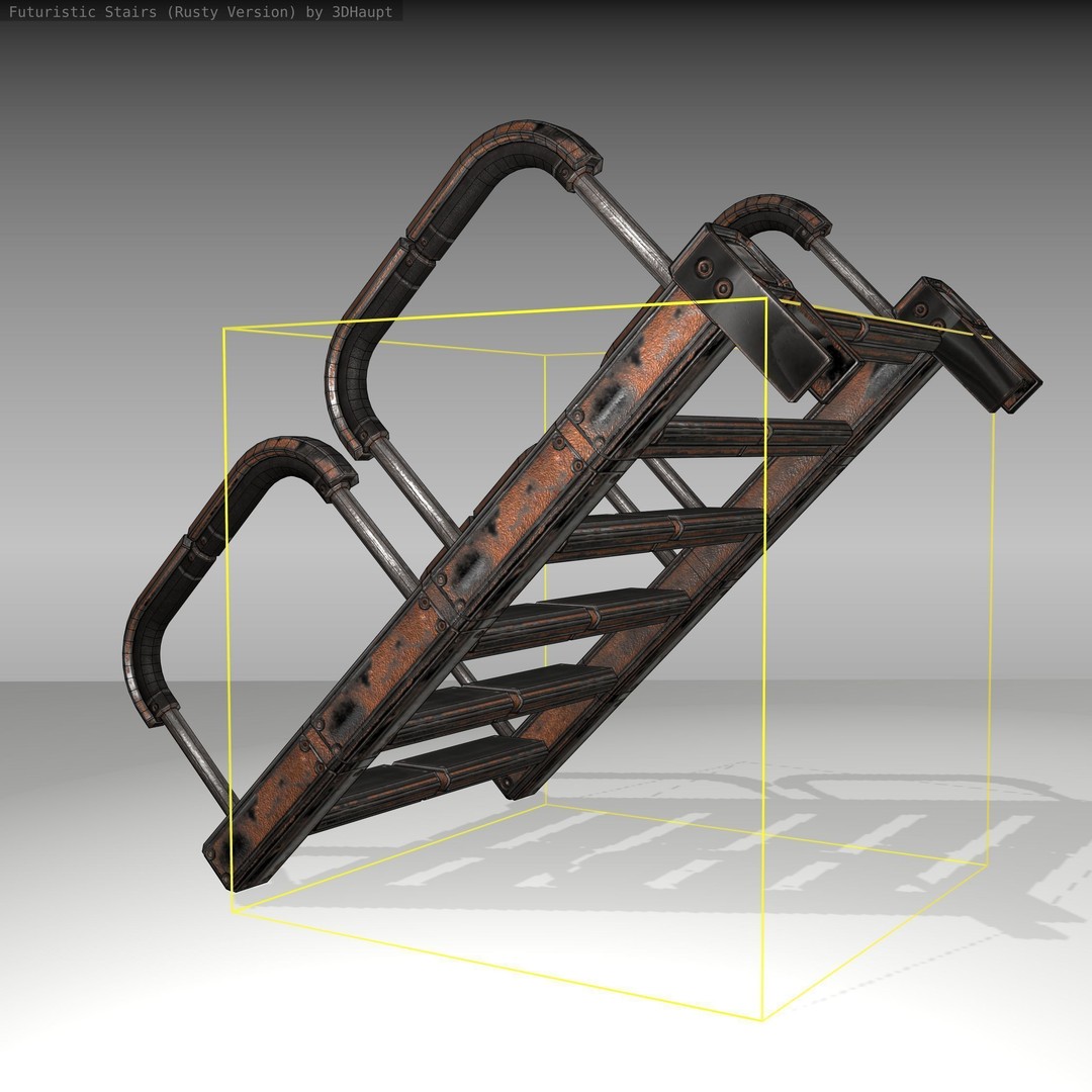 Futuristic Stairs 3D Model – Low Poly Rusty Design, FBX & OBJ - View 11