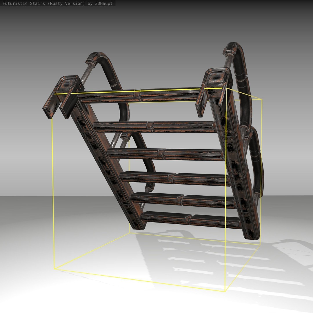 Futuristic Stairs 3D Model – Low Poly Rusty Design, FBX & OBJ - View 12