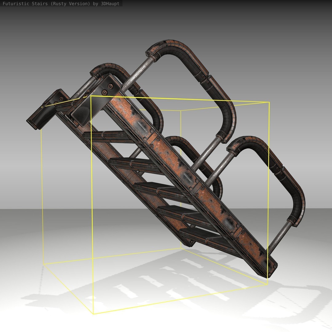 Futuristic Stairs 3D Model – Low Poly Rusty Design, FBX & OBJ - View 13