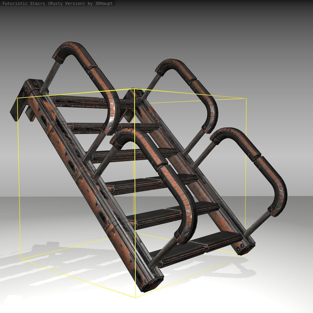 Futuristic Stairs 3D Model – Low Poly Rusty Design, FBX & OBJ - View 14