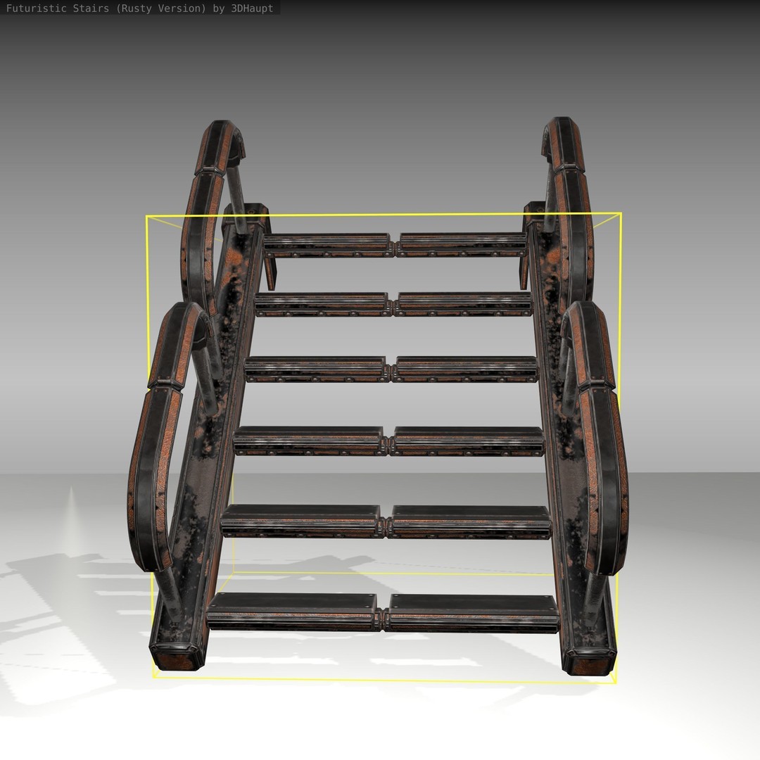 Futuristic Stairs 3D Model – Low Poly Rusty Design, FBX & OBJ - View 15