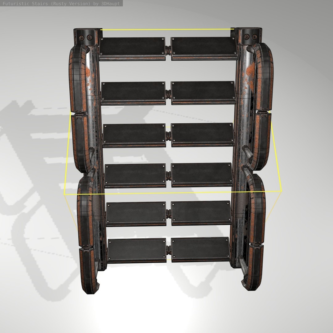 Futuristic Stairs 3D Model – Low Poly Rusty Design, FBX & OBJ - View 16