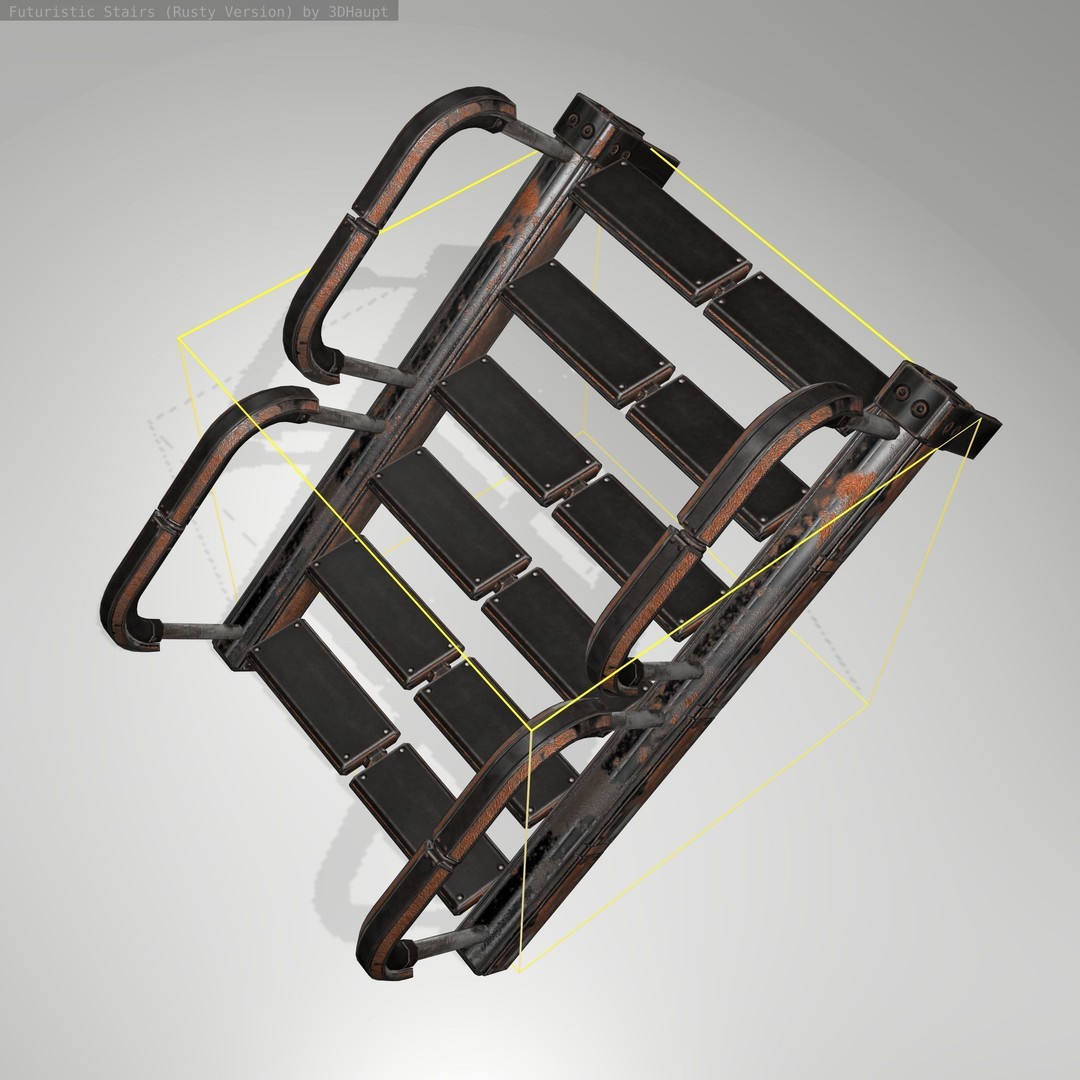 Futuristic Stairs 3D Model – Low Poly Rusty Design, FBX & OBJ - View 17