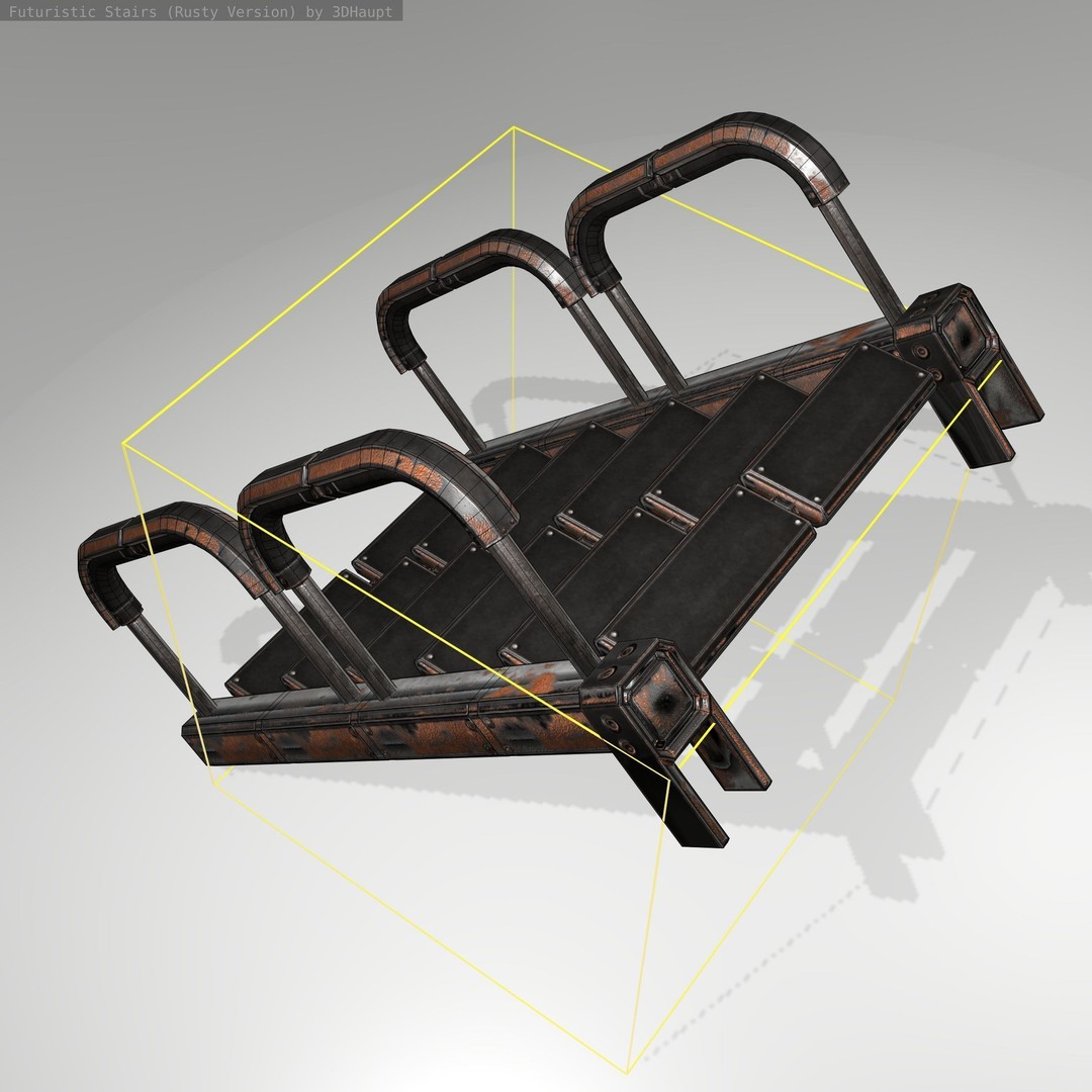 Futuristic Stairs 3D Model – Low Poly Rusty Design, FBX & OBJ - View 18