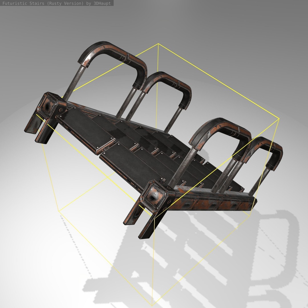 Futuristic Stairs 3D Model – Low Poly Rusty Design, FBX & OBJ - View 19
