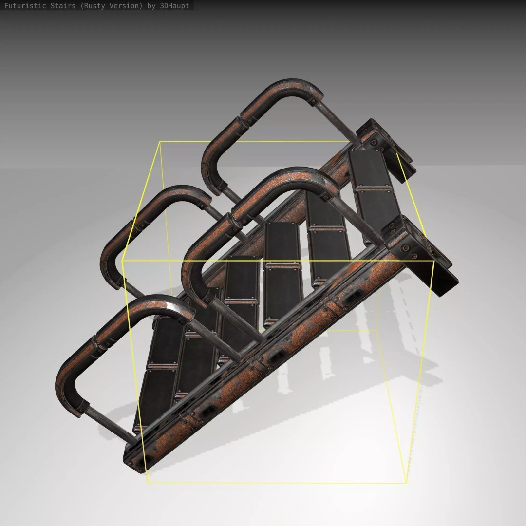 Futuristic Stairs 3D Model – Low Poly Rusty Design, FBX & OBJ - View 2