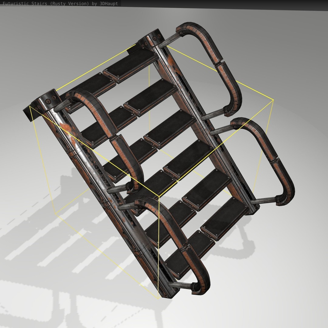 Futuristic Stairs 3D Model – Low Poly Rusty Design, FBX & OBJ - View 20