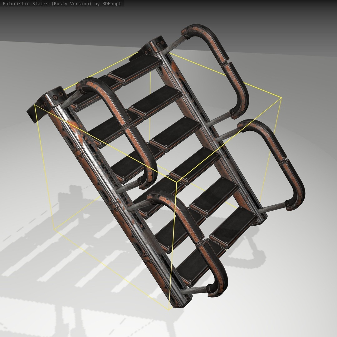 Futuristic Stairs 3D Model – Low Poly Rusty Design, FBX & OBJ - View 21