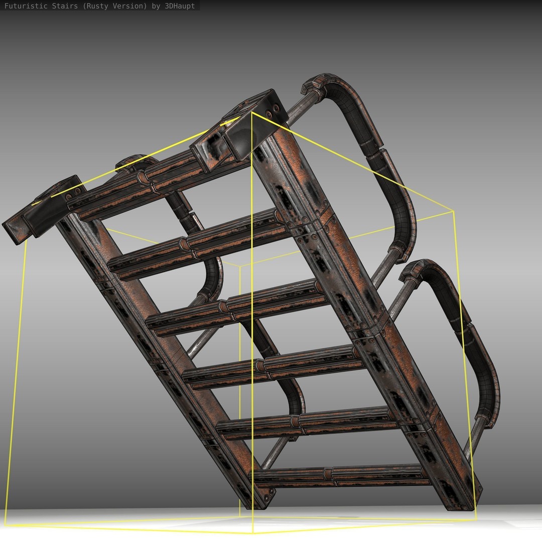Futuristic Stairs 3D Model – Low Poly Rusty Design, FBX & OBJ - View 22