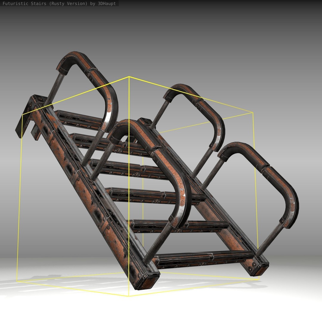 Futuristic Stairs 3D Model – Low Poly Rusty Design, FBX & OBJ - View 23
