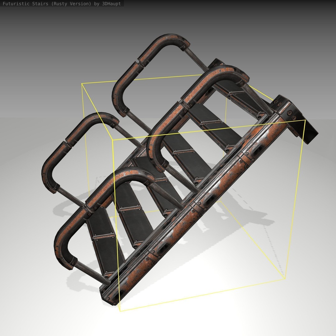 Futuristic Stairs 3D Model – Low Poly Rusty Design, FBX & OBJ - View 25
