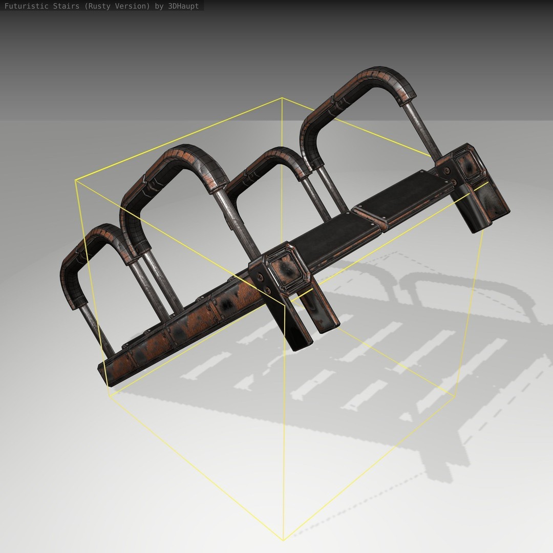 Futuristic Stairs 3D Model – Low Poly Rusty Design, FBX & OBJ - View 3