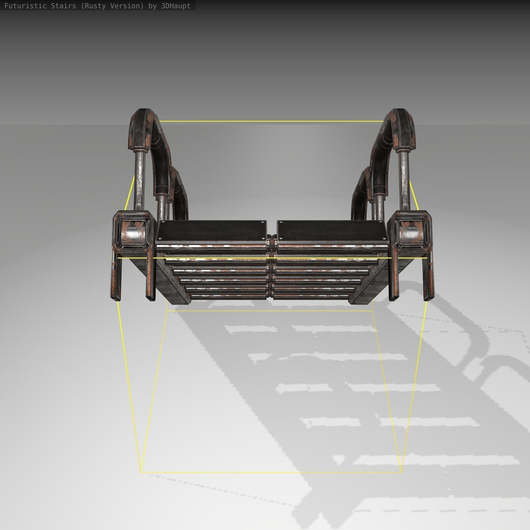 Futuristic Stairs 3D Model – Low Poly Rusty Design, FBX & OBJ - View 4