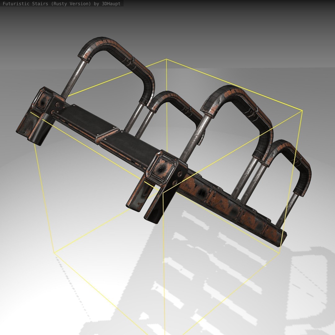 Futuristic Stairs 3D Model – Low Poly Rusty Design, FBX & OBJ - View 5