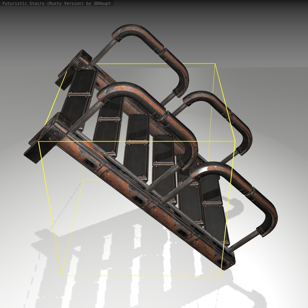 Futuristic Stairs 3D Model – Low Poly Rusty Design, FBX & OBJ - View 6