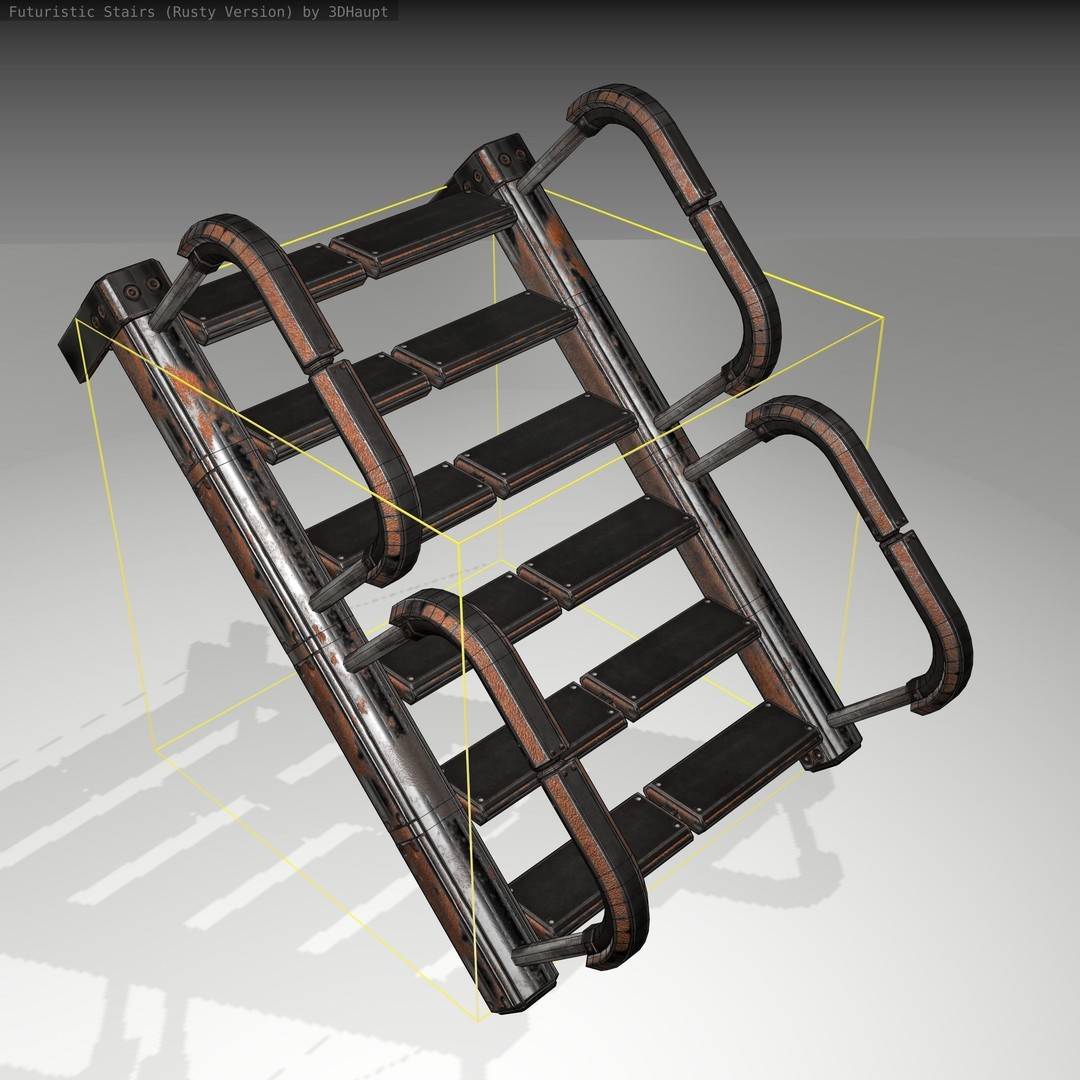 Futuristic Stairs 3D Model – Low Poly Rusty Design, FBX & OBJ - View 7