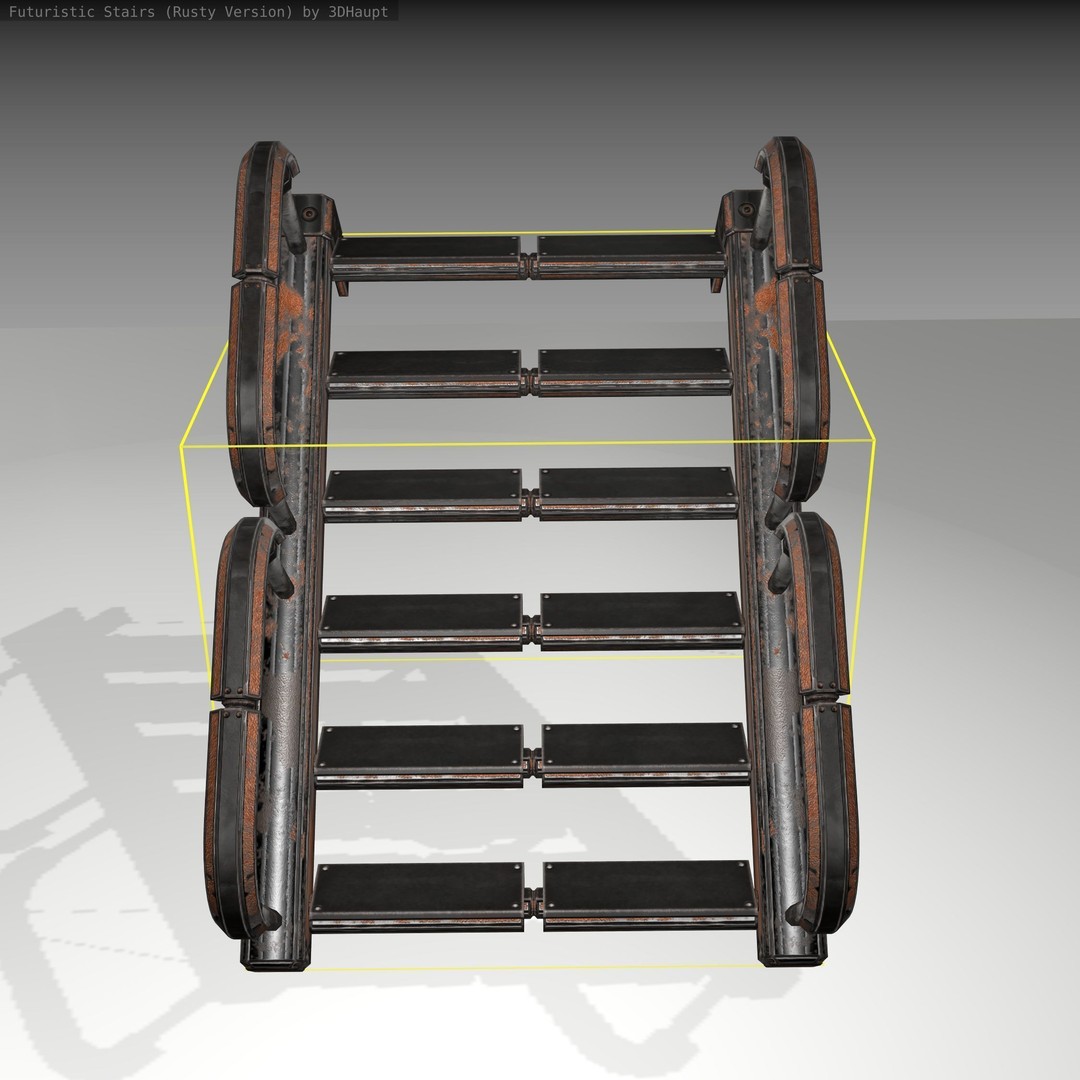 Futuristic Stairs 3D Model – Low Poly Rusty Design, FBX & OBJ - View 8