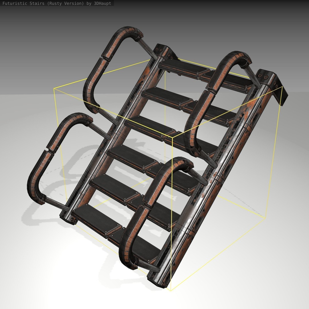 Futuristic Stairs 3D Model – Low Poly Rusty Design, FBX & OBJ - View 9