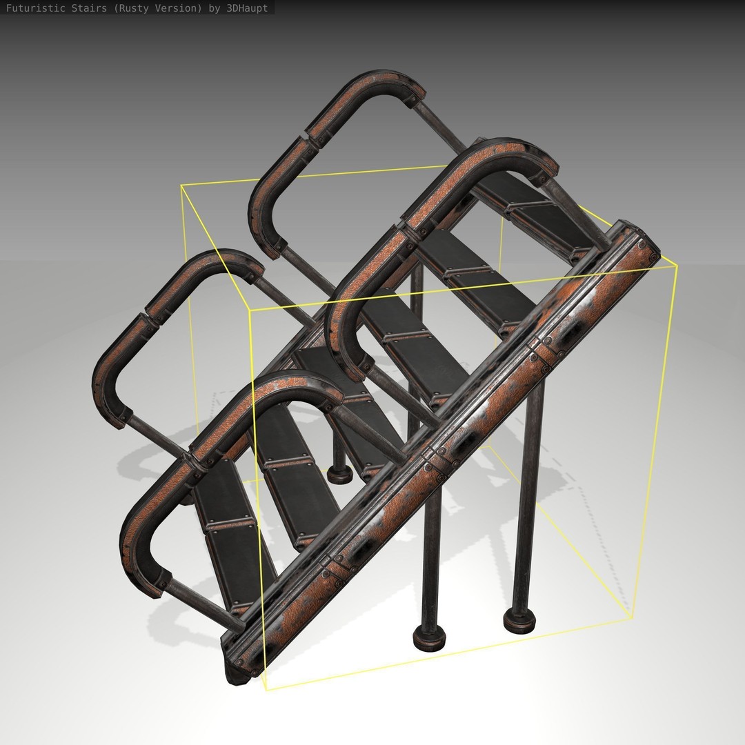 Futuristic Stairs 3D Model – Low Poly Rusty Texture Game Asset, FBX