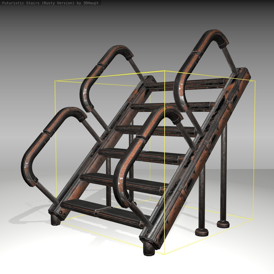 Futuristic Stairs 3D Model – Low Poly Rusty Texture Game Asset, FBX - View 10