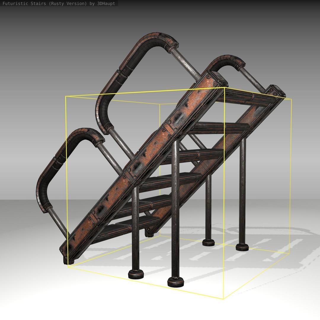 Futuristic Stairs 3D Model – Low Poly Rusty Texture Game Asset, FBX - View 11