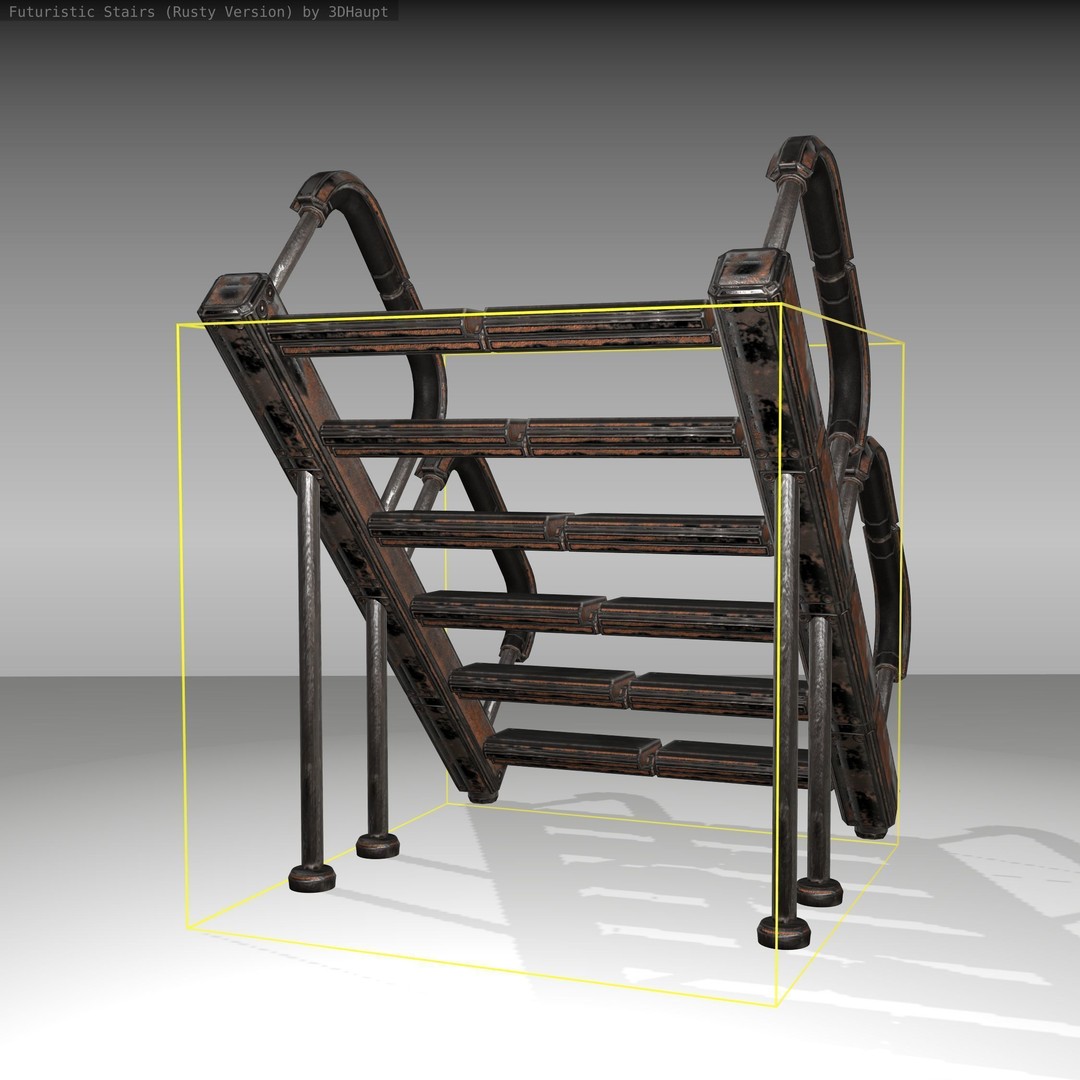 Futuristic Stairs 3D Model – Low Poly Rusty Texture Game Asset, FBX - View 12