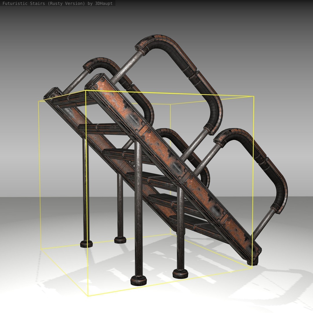 Futuristic Stairs 3D Model – Low Poly Rusty Texture Game Asset, FBX - View 13