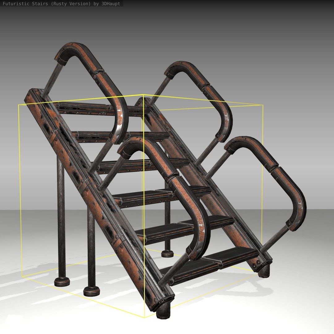 Futuristic Stairs 3D Model – Low Poly Rusty Texture Game Asset, FBX - View 14