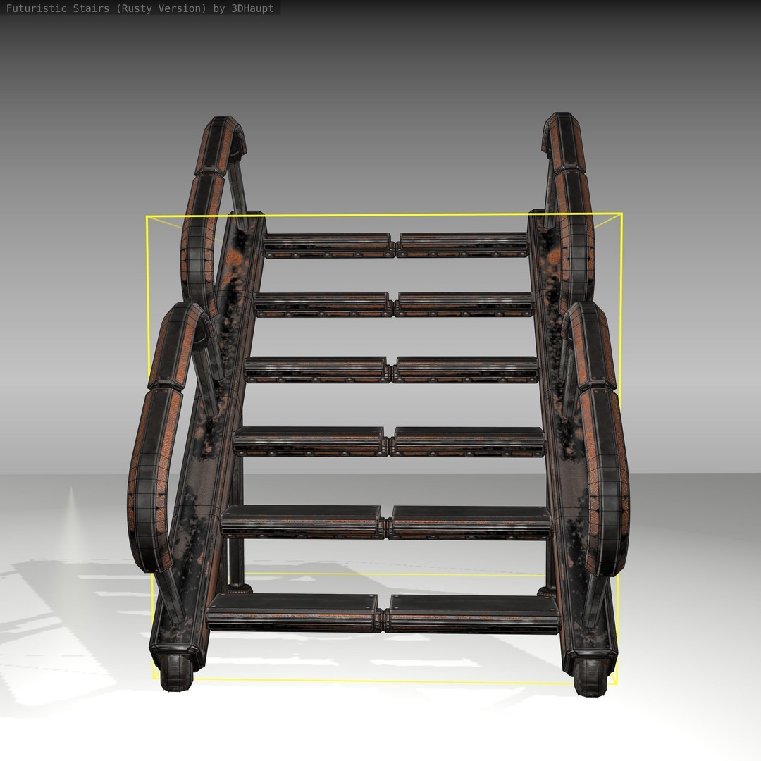 Futuristic Stairs 3D Model – Low Poly Rusty Texture Game Asset, FBX - View 15