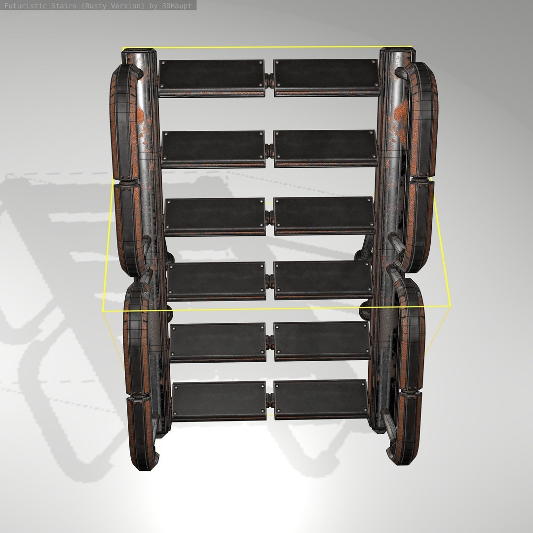 Futuristic Stairs 3D Model – Low Poly Rusty Texture Game Asset, FBX - View 16