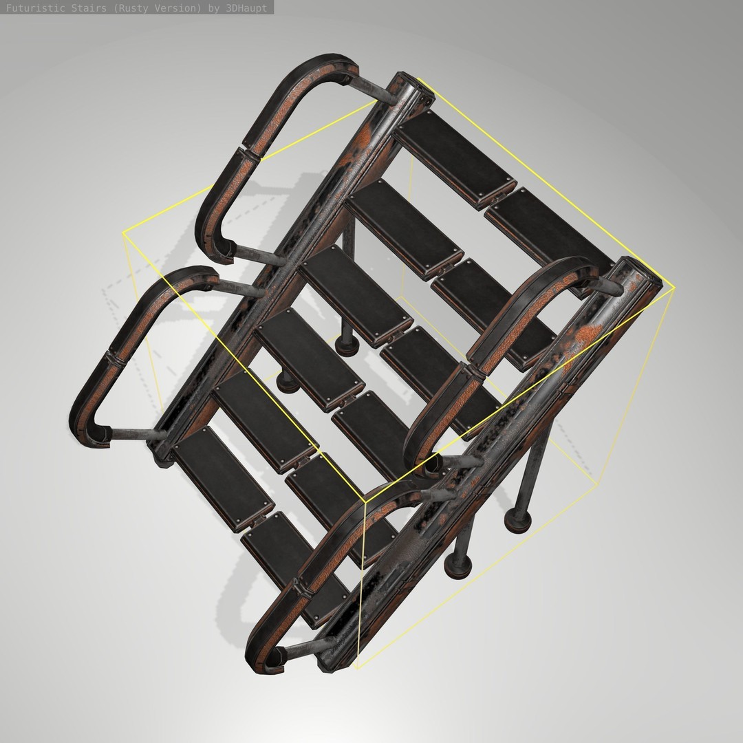 Futuristic Stairs 3D Model – Low Poly Rusty Texture Game Asset, FBX - View 17