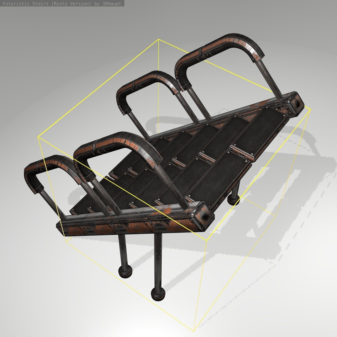 Futuristic Stairs 3D Model – Low Poly Rusty Texture Game Asset, FBX - View 18
