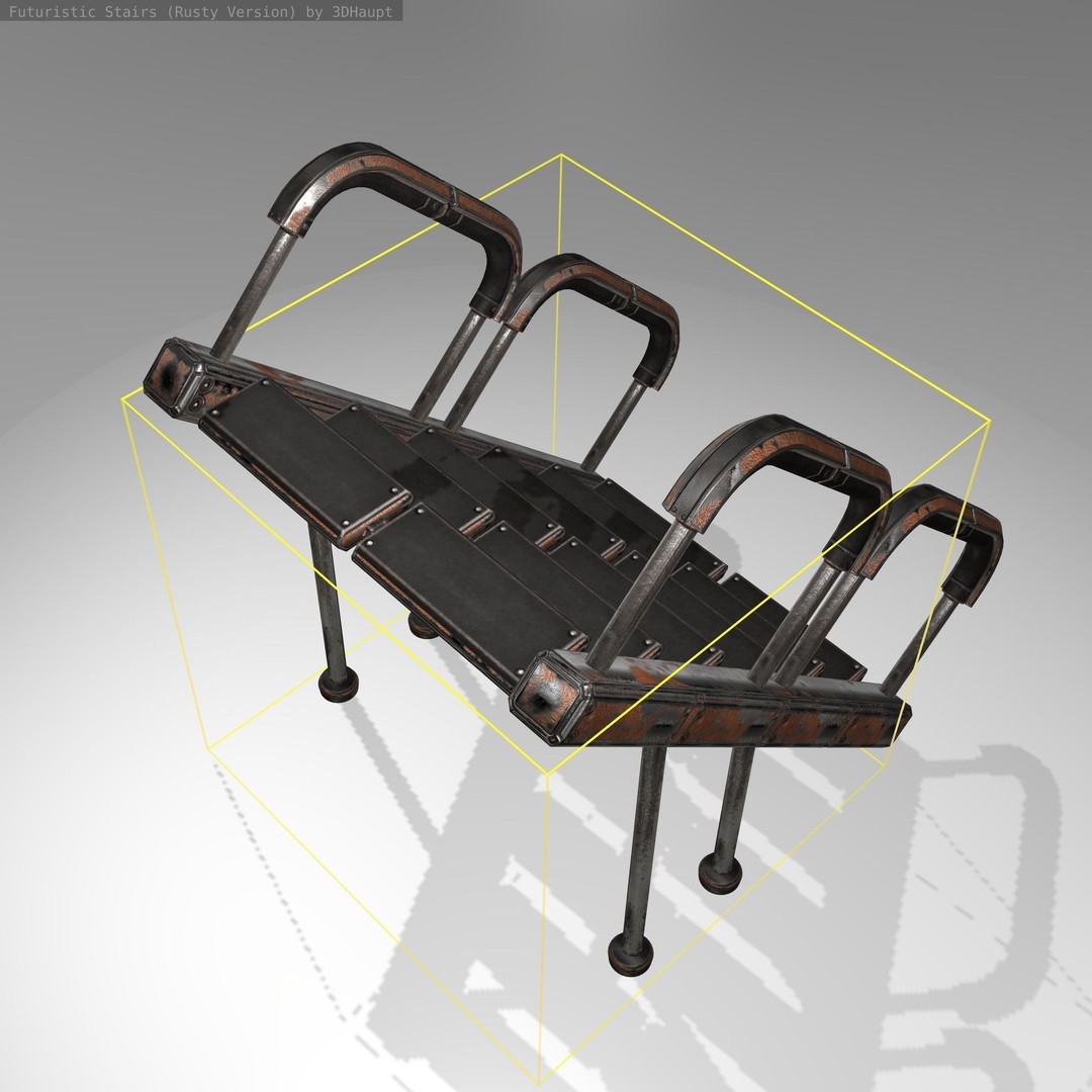 Futuristic Stairs 3D Model – Low Poly Rusty Texture Game Asset, FBX - View 19