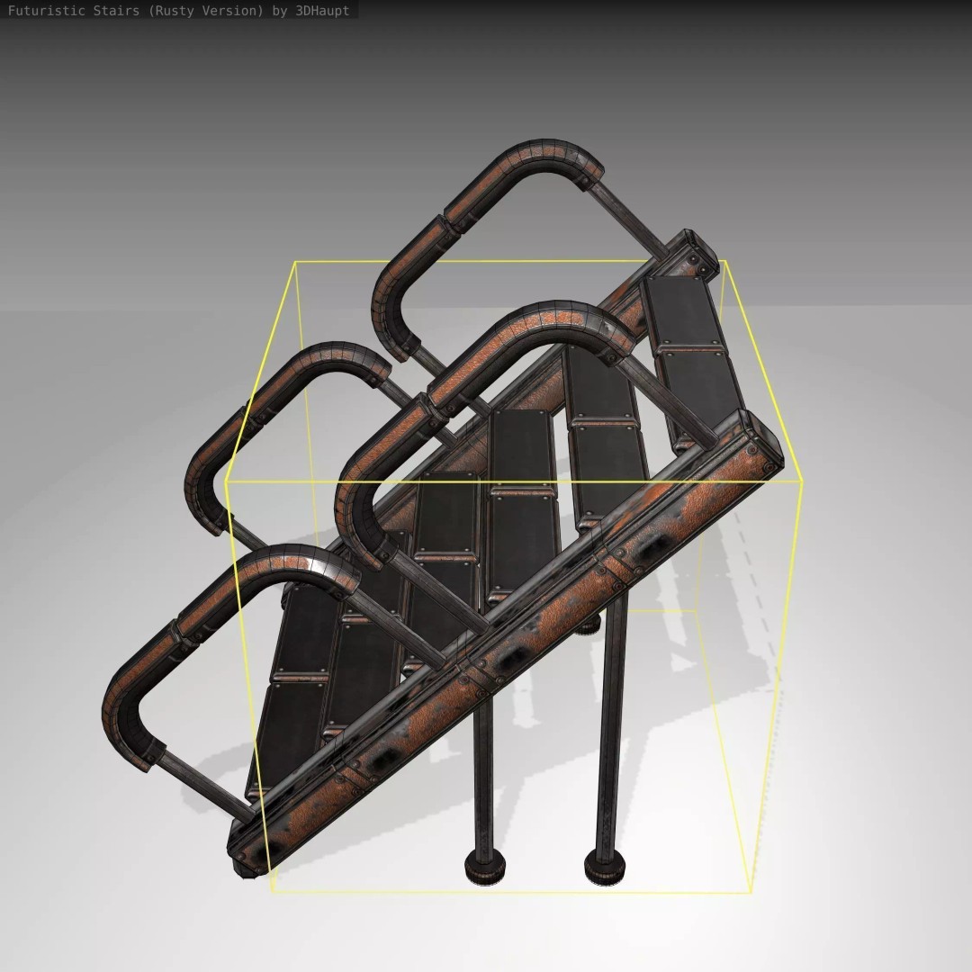 Futuristic Stairs 3D Model – Low Poly Rusty Texture Game Asset, FBX - View 2