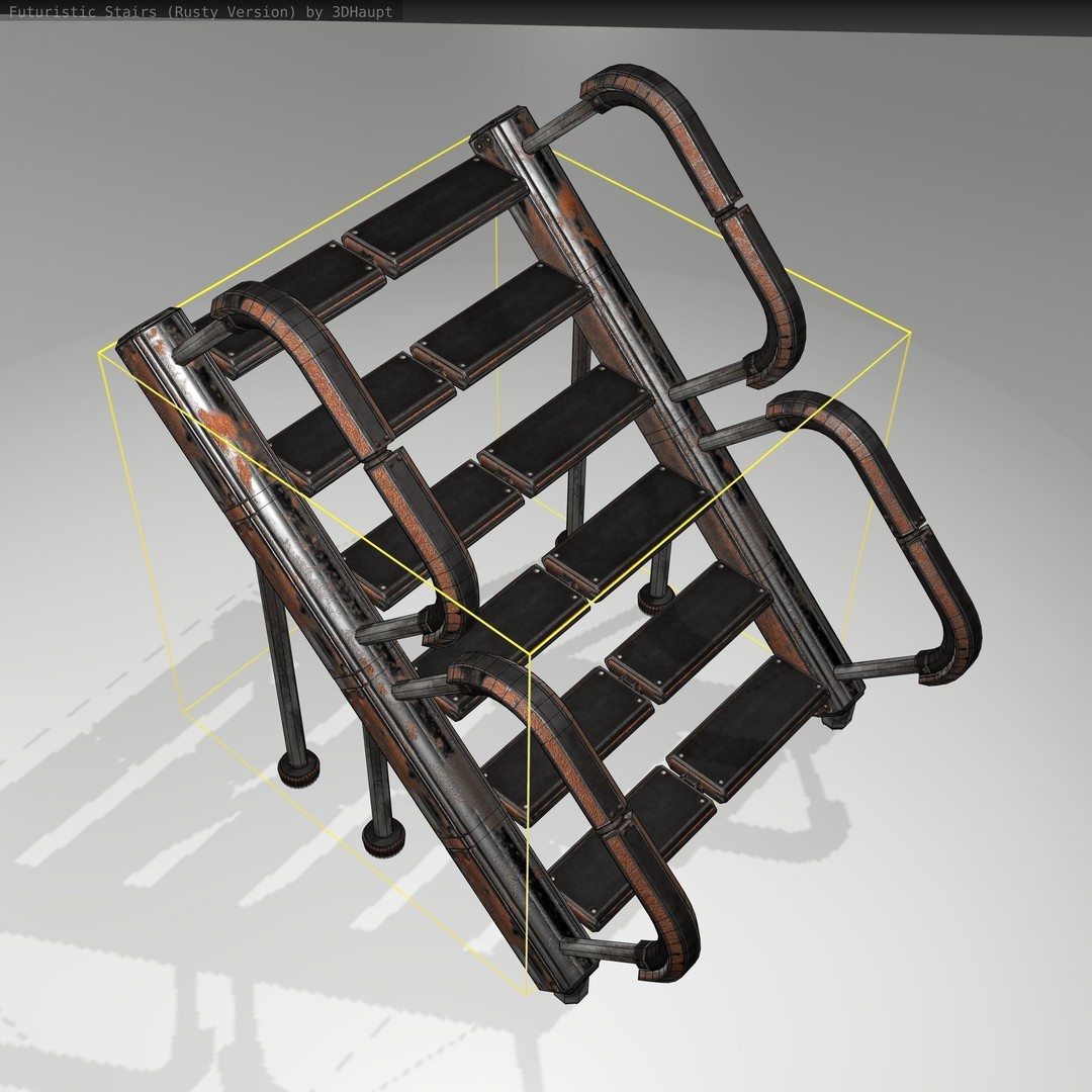 Futuristic Stairs 3D Model – Low Poly Rusty Texture Game Asset, FBX - View 20
