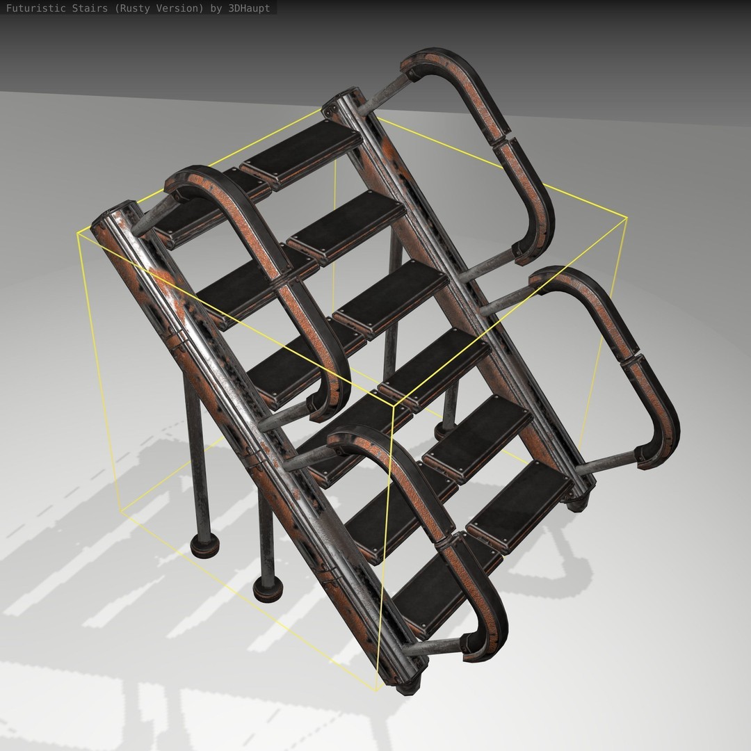 Futuristic Stairs 3D Model – Low Poly Rusty Texture Game Asset, FBX - View 21