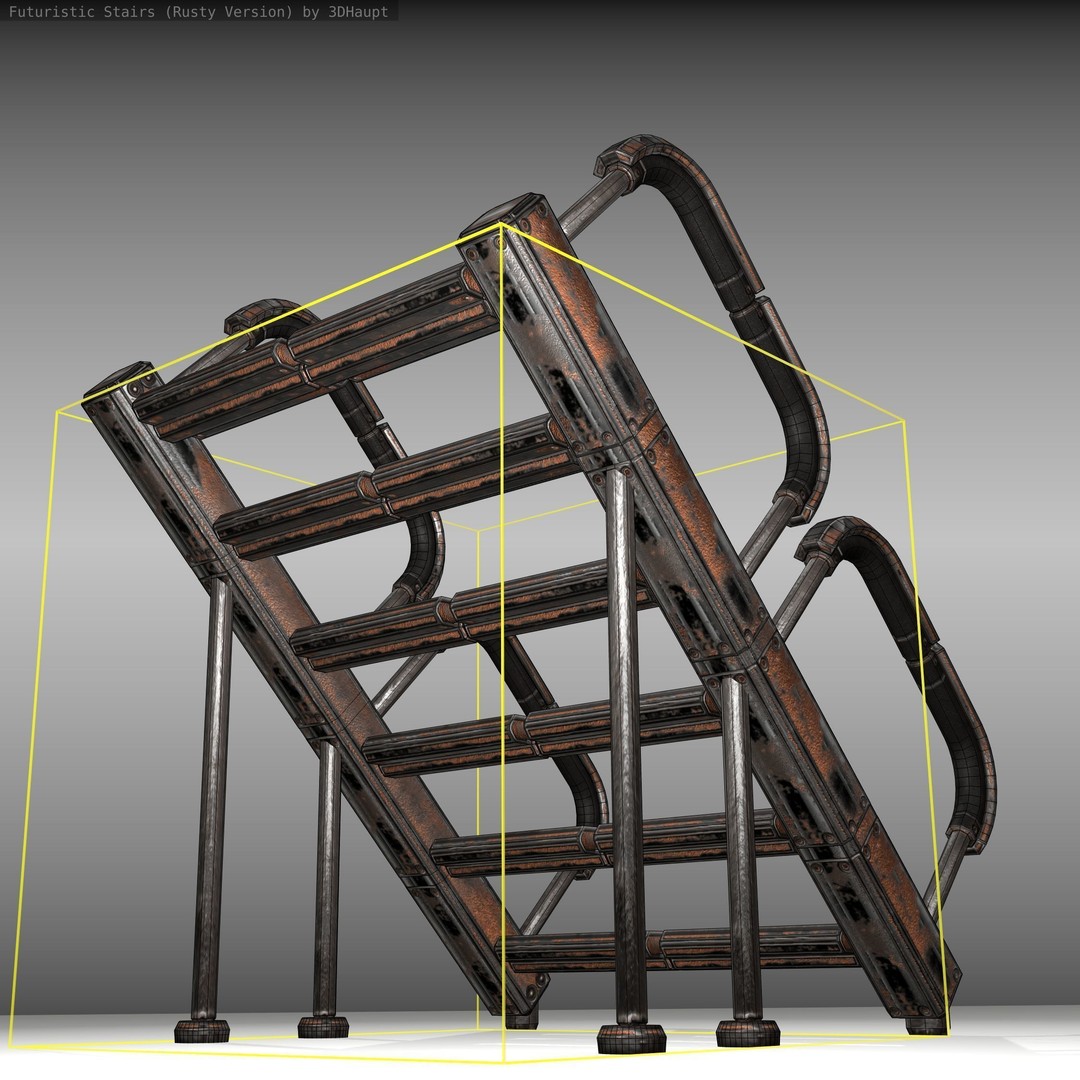 Futuristic Stairs 3D Model – Low Poly Rusty Texture Game Asset, FBX - View 22